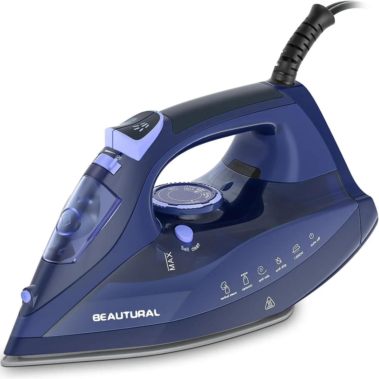BEAUTURAL Steam Iron for Clothes with Ceramic-Coated Soleplate, 1500 Watts
