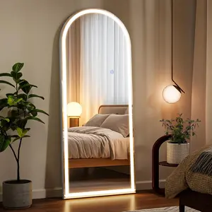 56"x21" LED Mirror Full Length - Arched Floor  Mirror with Dimmable Lights - 3 Color Modes, Standing Leaning Wall Mounted for Bedroom, Dressing Room