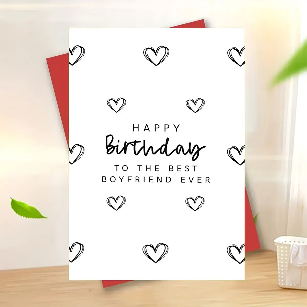 Elegant Birthday Card for Boyfriend, Cursive Heart Design, Minimalist and, Includes Envelope, Perfect for Birthdays and Anniversaries, Greeting Card, Happy Birthday Card, Card with Envelope