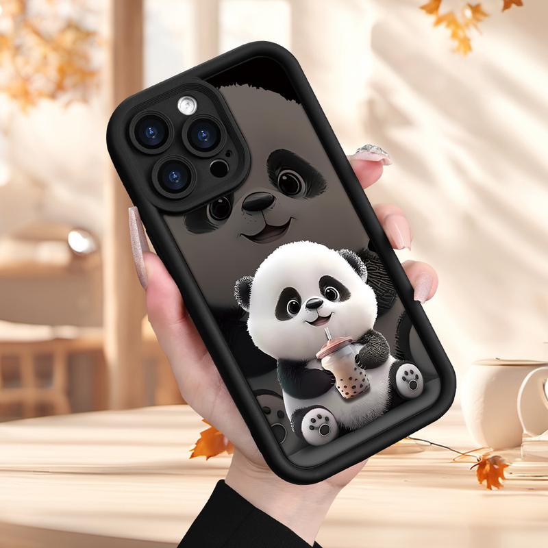 Case Designed for iPhone 16 Pro Max 15 Plus 14 13 Mini 12 11 X XR XS Creative Panda Pattern Design Drop Protection Anti-Scratch Silicone Soft Phone Cover Gift for Girls and Women