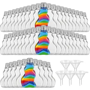 50 Pcs Sand Art Bottles Bulk with Funnels Plastic Wave Shaped Sand Art Containers for DIY Craft Party Supplies(Silver Lid)fidget toys