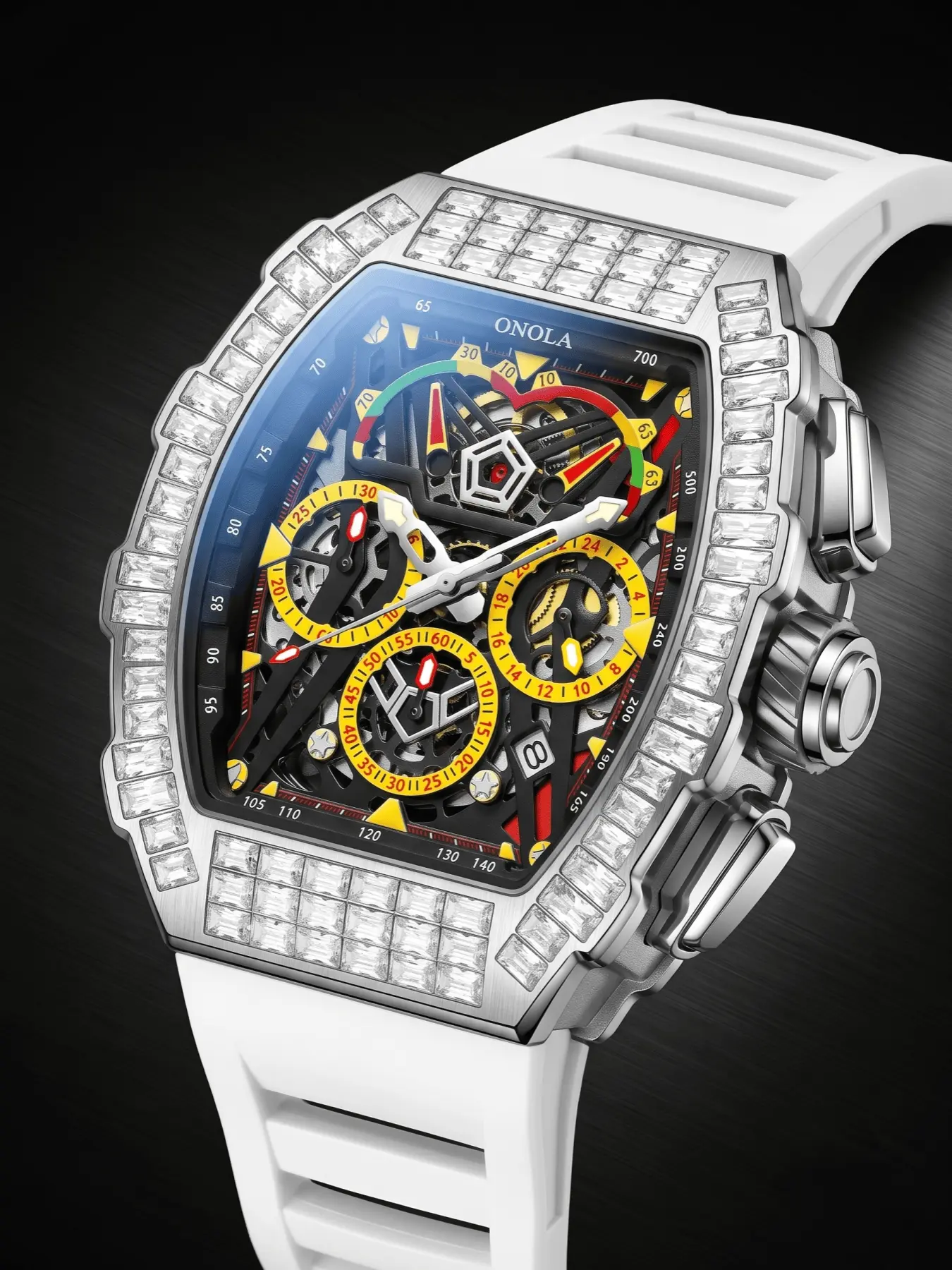 ONOLA Men's Mechanical Chronograph Watch, Men Tonneau Skeleton Automatic Mechanical Wristwatch Male Business Watch Luxury Fashion Trendy Multi-functional Watch Sport Gift Watch Luminous Analog Watch