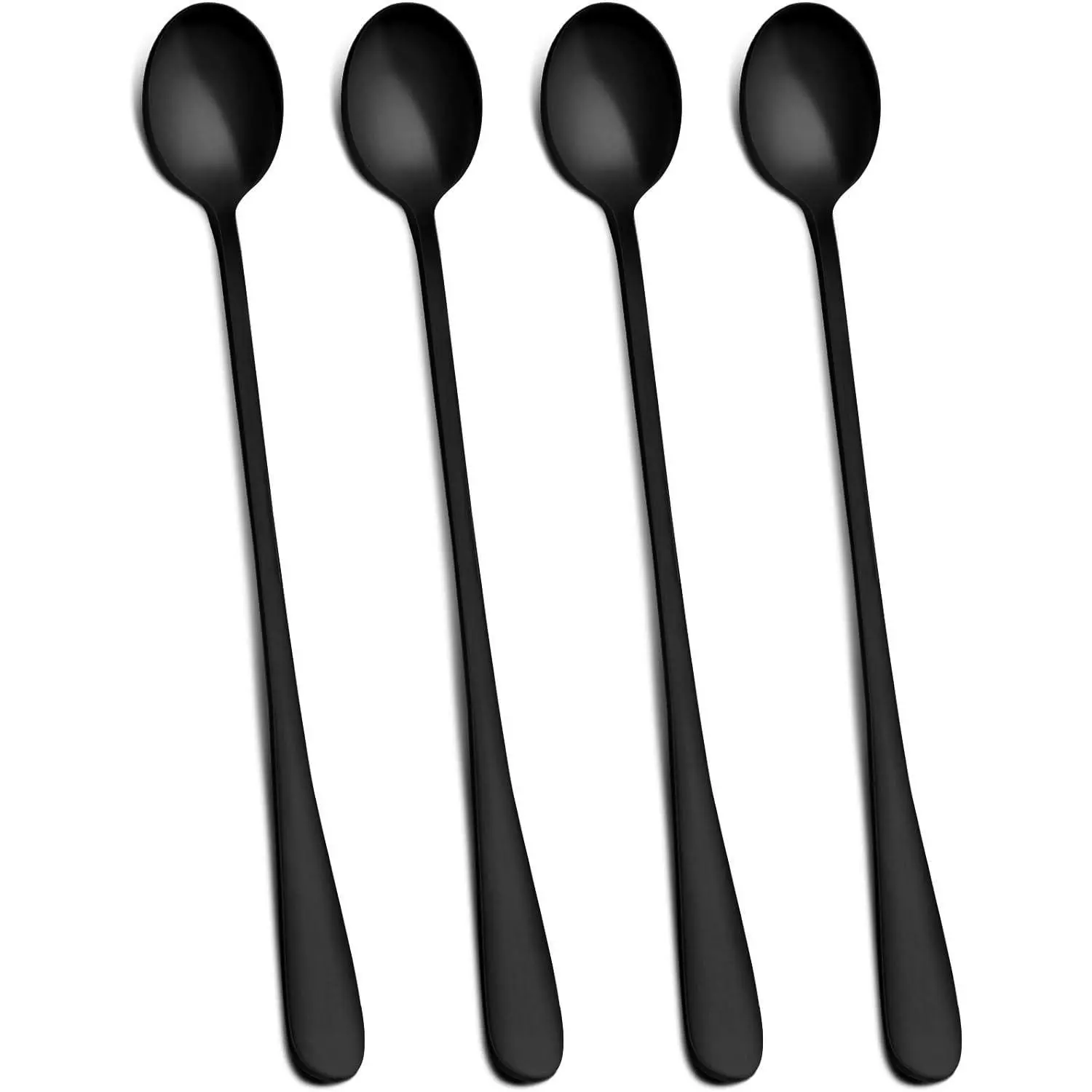 Matte Black 9-Inch Long Handle Iced Tea Spoon, Coffee Spoon, Ice Cream Spoon, Stainless Steel Cocktail Stirring Spoons, Set of 4