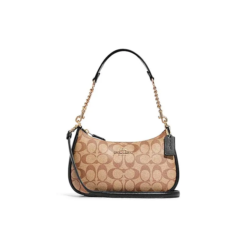 COACH Teri 24 Classic Monogram Leather Crossbody Bag for Women, Medium, Brown