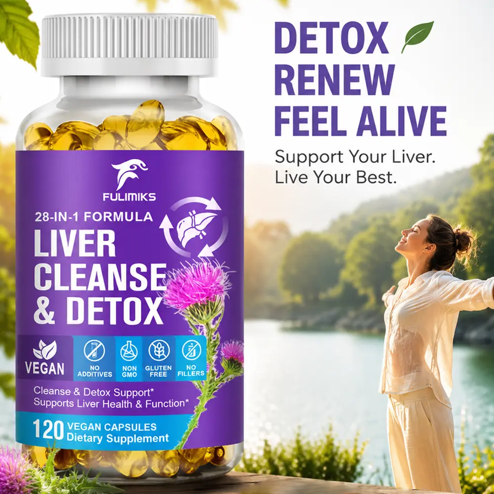 Fulimiks 28-in-1 Liver Cleanse & Detox Supplement with Natural Extracts - Milk Thistle Silymarin, Choline, Zinc, Dandelion, Artichoke, Turmeric Complex - Vegan Liver Support Capsules, 120 Capsules, 60-Day Supply