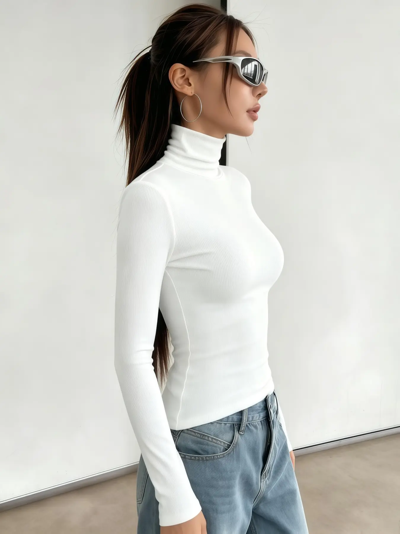 Women's Long Sleeve Athletic T-Shirt, Fall Winter Outdoor Turtleneck Tops, Slim Fit Soft Skin-Friendly Basic Layering Inner Shirts, Casual Sporty Fitted