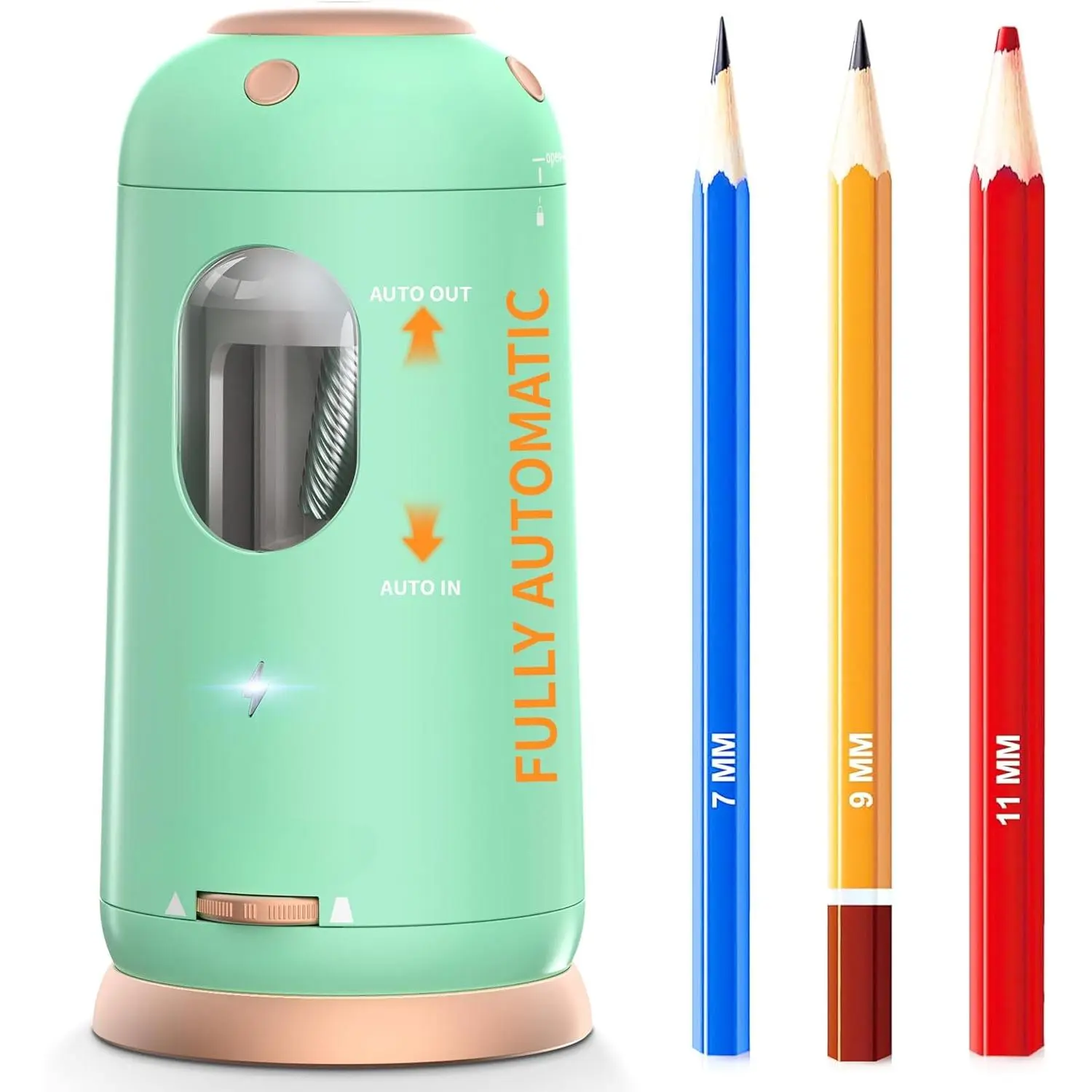Electric Pencil Sharpener, Auto in & Out, Fully Automatic Pencil Sharpener, Rechargeable Hands-Free Sharpeners for Jumbo & Colored Pencils (7-11.5mm), Good for Classroom/Home PSC8(Light Green)