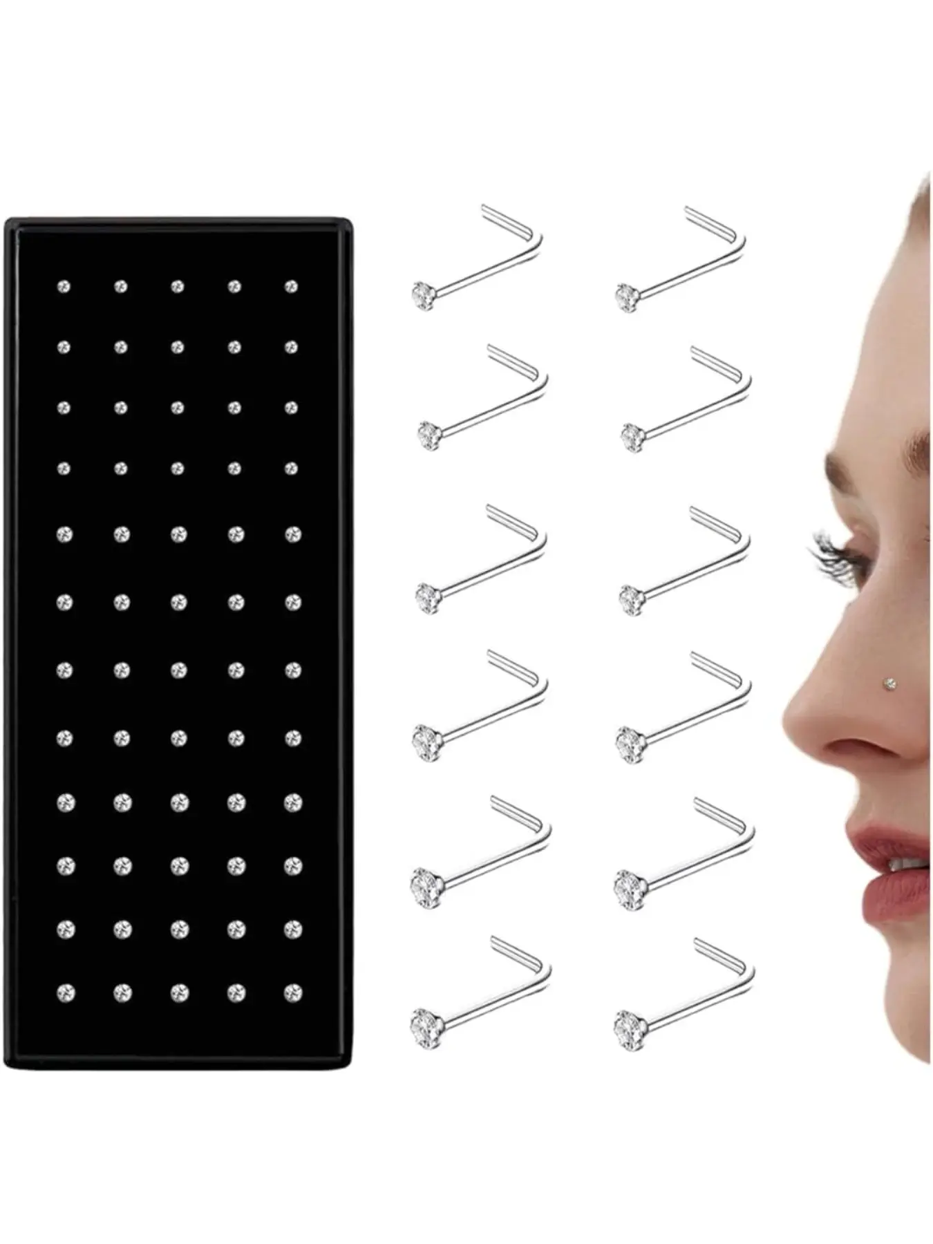 Straight L Shaped Stainless Steel Nose Studs Rings Piercing Pin Body Jewelry 20G-22G 1.5mm 2mm 2.5mm