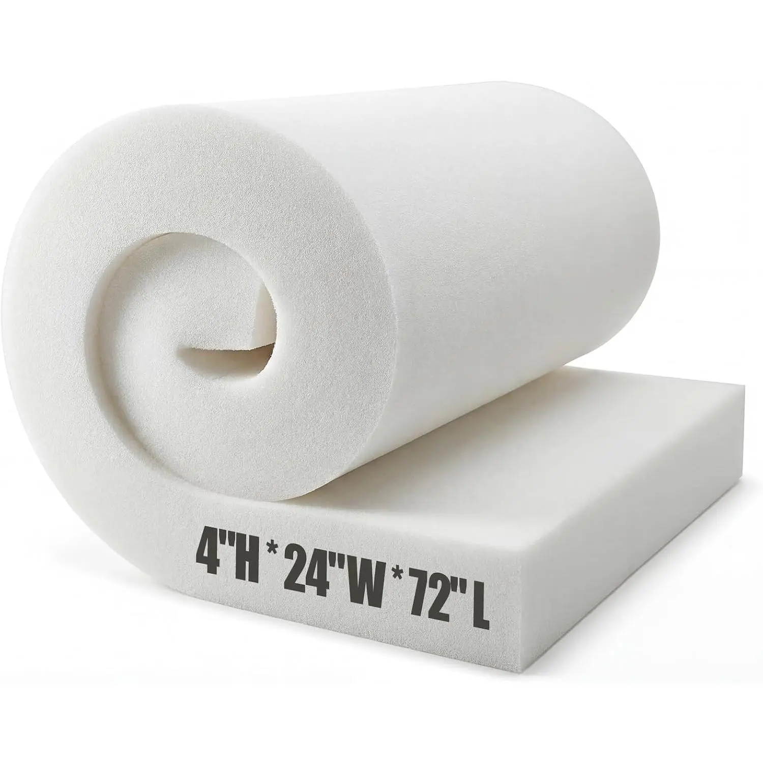 4" Thick x 24" Width x 72" Length Replacement Cushion Couch High Density Upholstery Foam Padding Thick Standard Foam Pad Polyurethane Sheet Furniture Mattress Repair Sofa Chair Bed, White