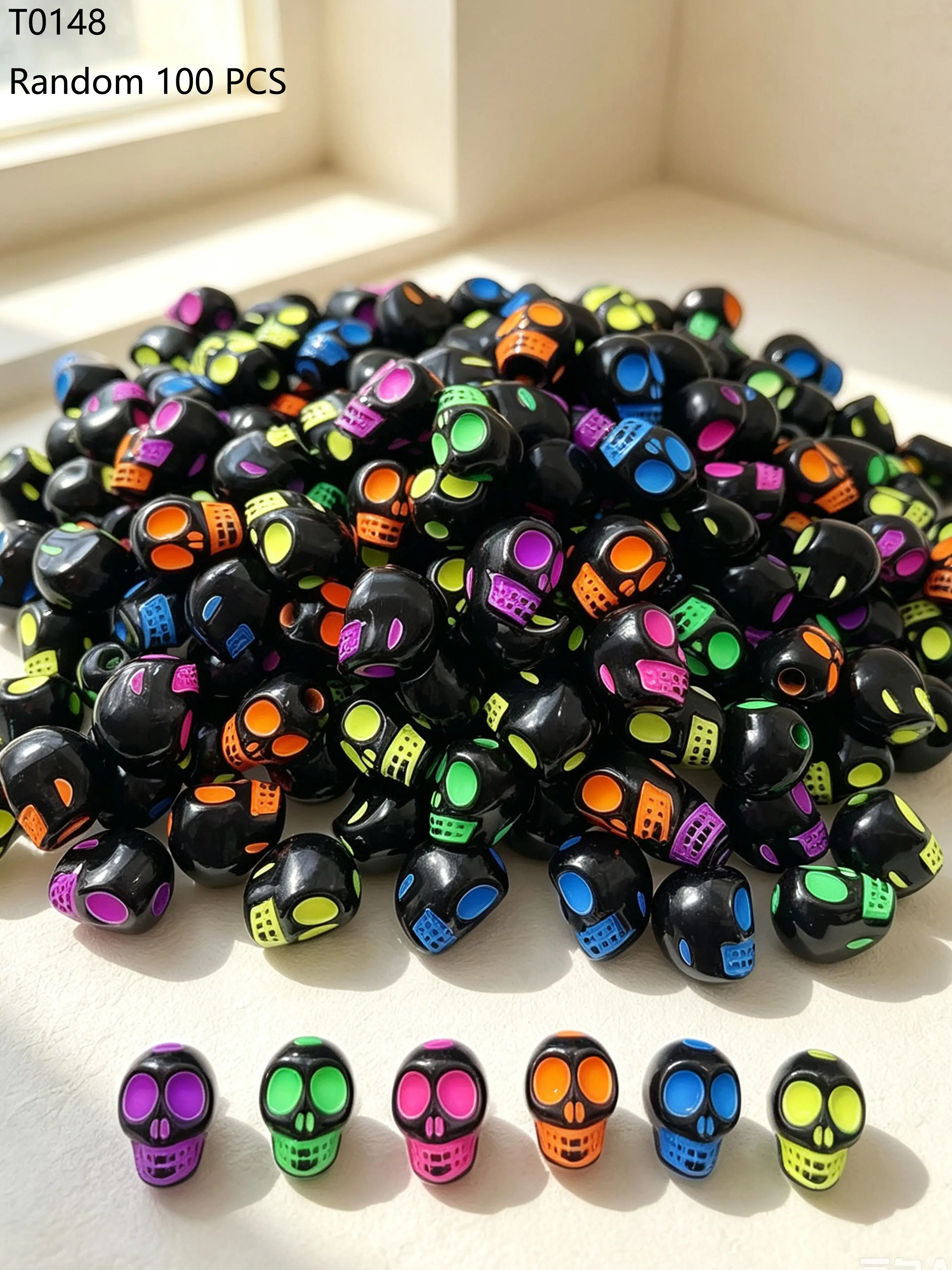 100pcs Glossy Acrylic Skull Beads, Halloween Punk Jewelry Making Supplies, DIY Bracelets Necklaces Keychains Phone Charms Hair Clips