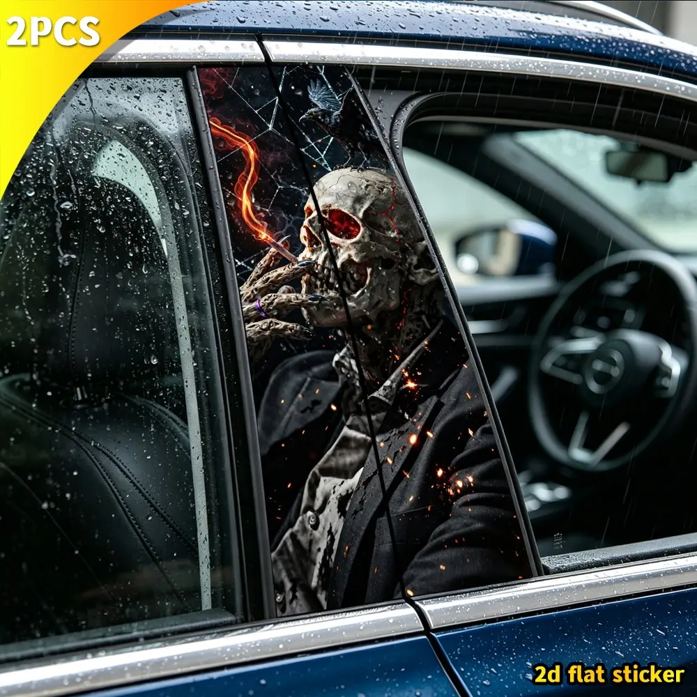 2-Pack Universal Car B Pillar Stickers, Car Decals, Automotive Decals, Gothic Skull Design, Waterproof Vinyl, Scratch Cover, Durable Weather-Resistant, No Residue