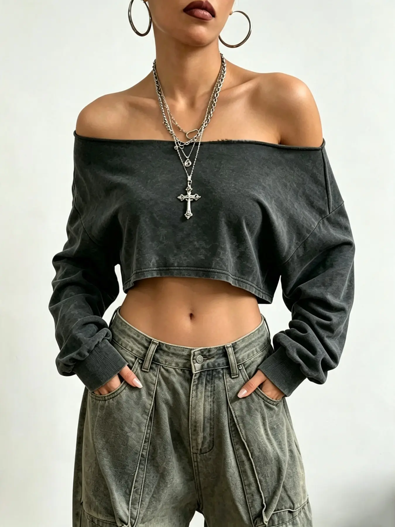 Vintage Washed Asymmetrical Sporty Hoodie, Loose-Fit Long Sleeve Top for Fall & Winter, Casual Streetwear for Daily Commute & Fitness, Sweatshirt Hoodie