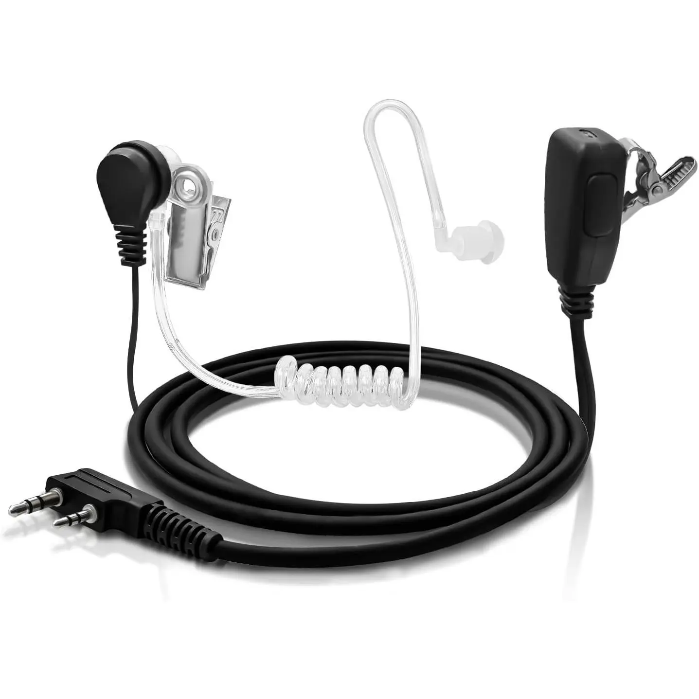 1 Pack 2-Pin 2-Wire Baofeng UV-5R Surveillance Earpiece Kit Transparent Acoustic Tube Headset with Big PTT Mic Baofeng BF-888S BF-F8HP UV-82 UV-82HP UV-82C Kenwood TK-208 TK-220 TK-240
