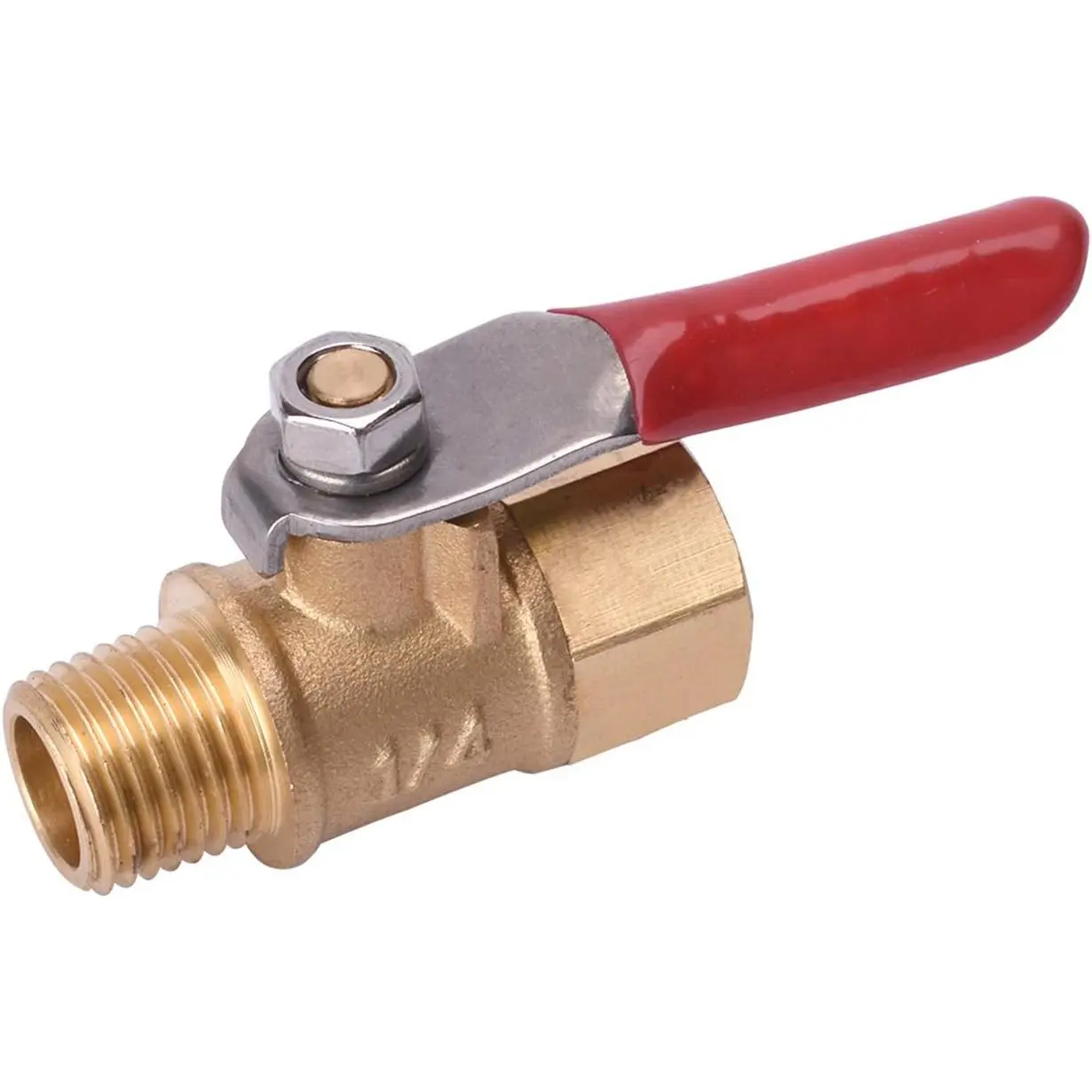 1/4" Heavy Duty Air Compressor Brass Ball Valve Shut Off , 1/4 Inch Male And Female NPT Thread Pipe Fitting