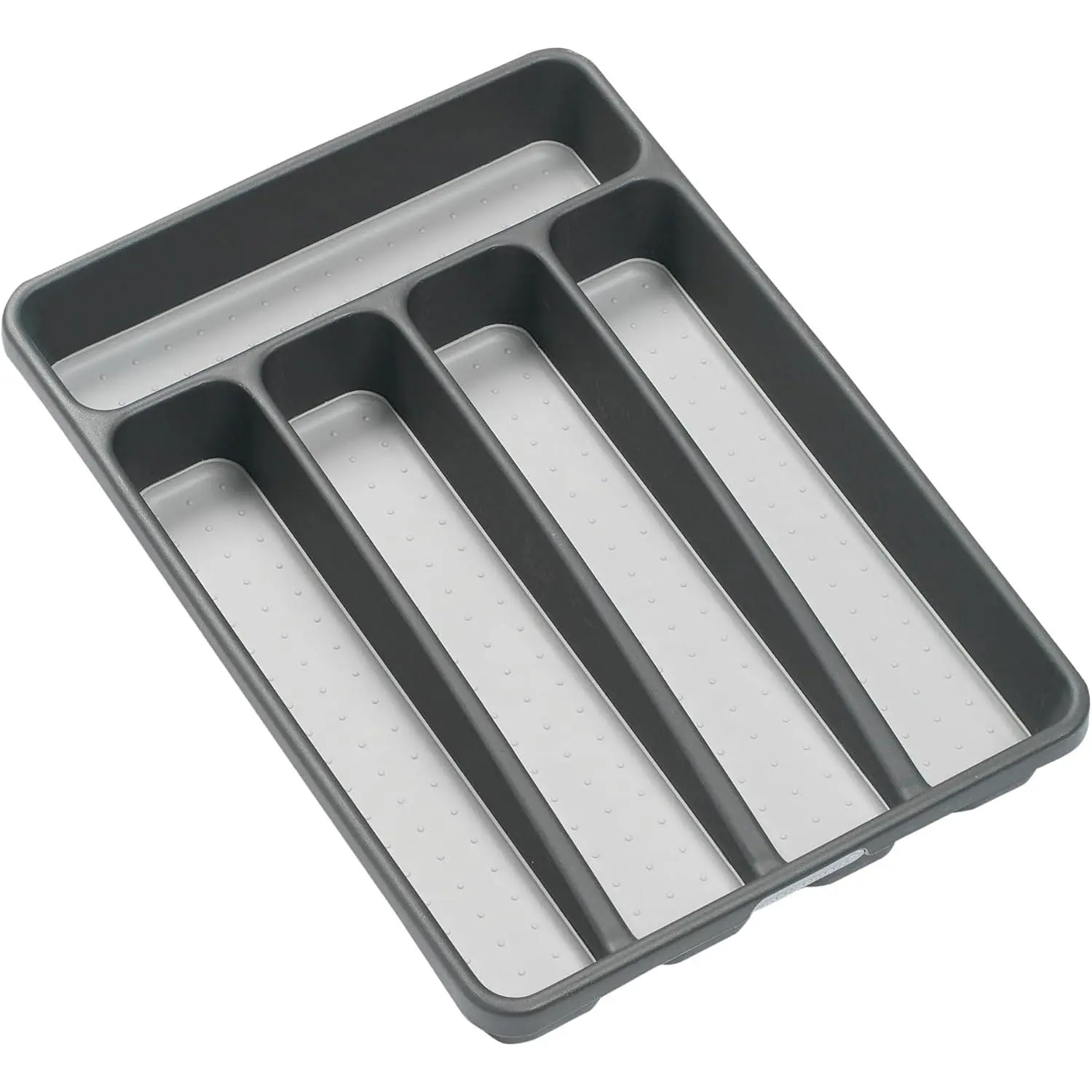 Small Silverware Tray, 5 Compartment Flatware Organizer for Forks, Knives & Spoons, Non Slip, Soft Grip Lining, Fits Small Drawers, Granite