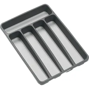 Small Silverware Tray, 5 Compartment Flatware Organizer for Forks, Knives & Spoons, Non Slip, Soft Grip Lining, Fits Small Drawers, Granite