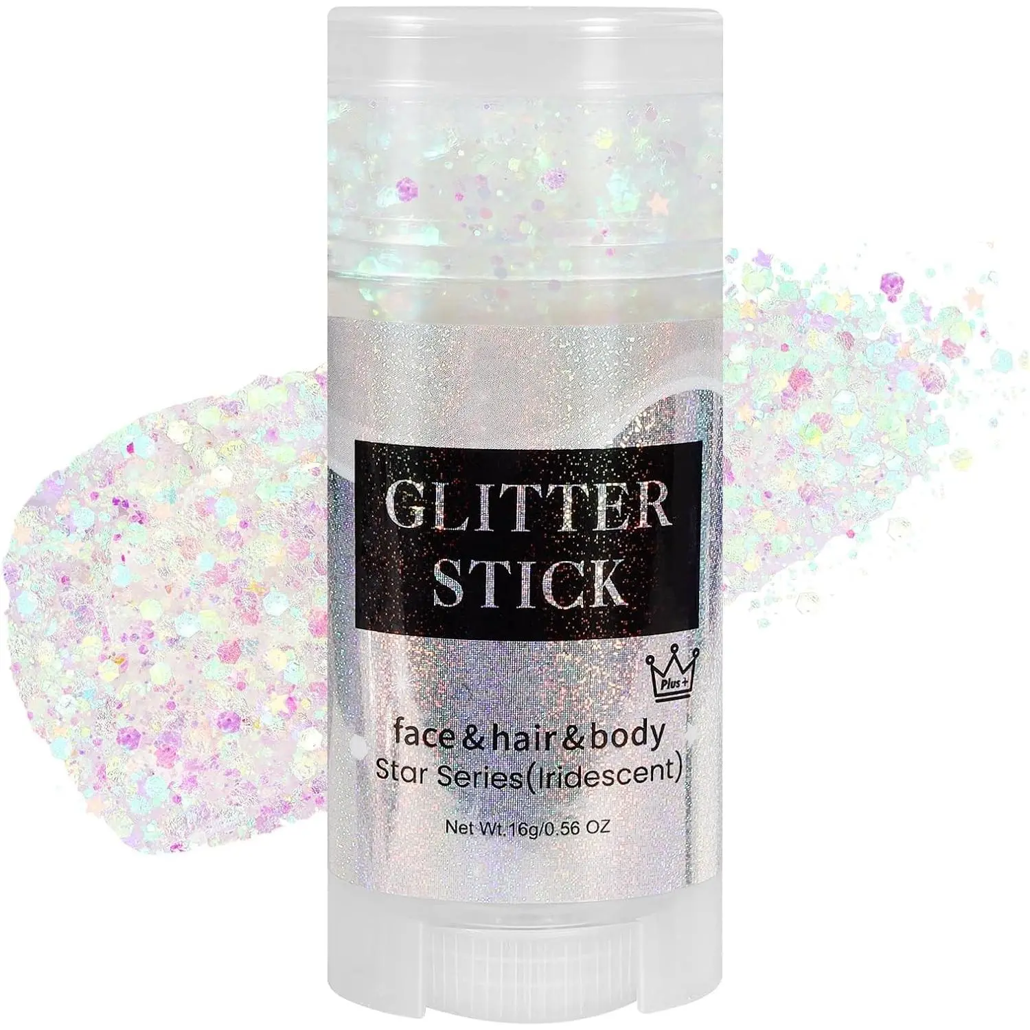 Iridescent White Body Glitter Stick, Face & Hair Glitter Gel for Kids, Festival Rave Outfit Accessories for Women, Sparkling Mermaid Sequins Chunky Glitter Makeup, 0.56oz(Gift)