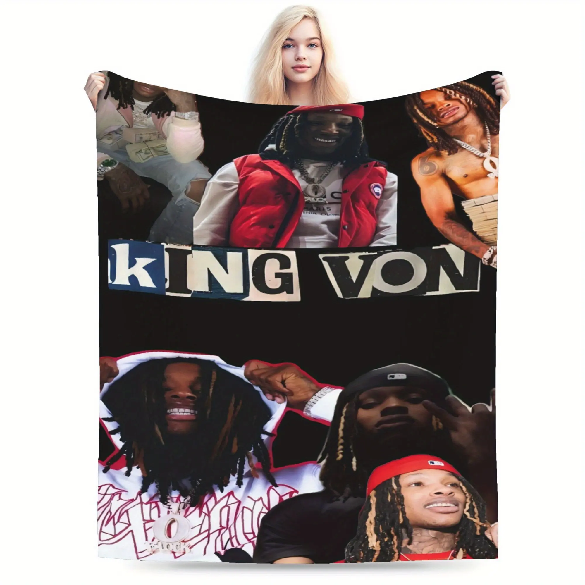 King Von Crazy Story Blanket - Soft Flannel for All Seasons, Comfortable for Living Room, Travel, and Camping - Ideal Gift for Hip-Hop Fans
