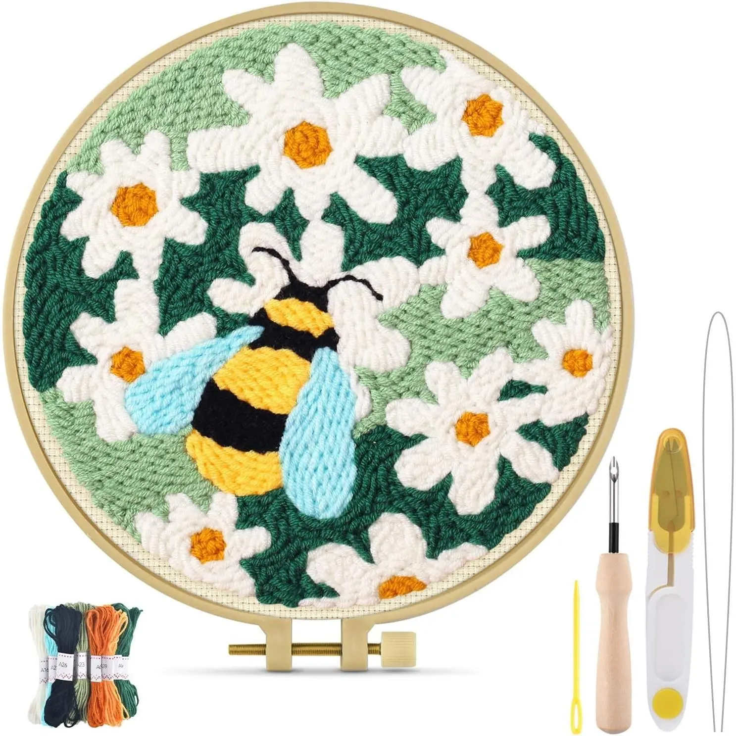 Punch Needle Kit for Adults Beginners, DIY Punch Embroidery Kit with Punch Needle Fabric, Hoops, Yarns and Sewing Needles (Set D)Gift