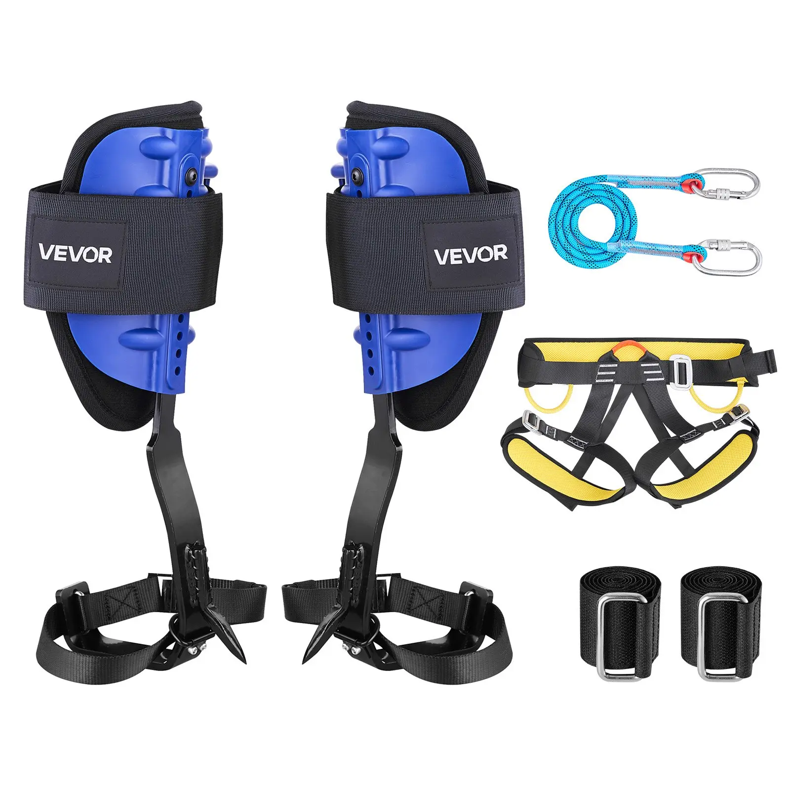 VEVOR Steel Tree Climbing Spikes Set, Height-Adjustable Arborist Gear with Ergonomic Padded Straps & Harness, 350 lbs Load Capacity, Durable Utility Rope for High-Altitude Fruit Picking, Heavy-Duty Steel