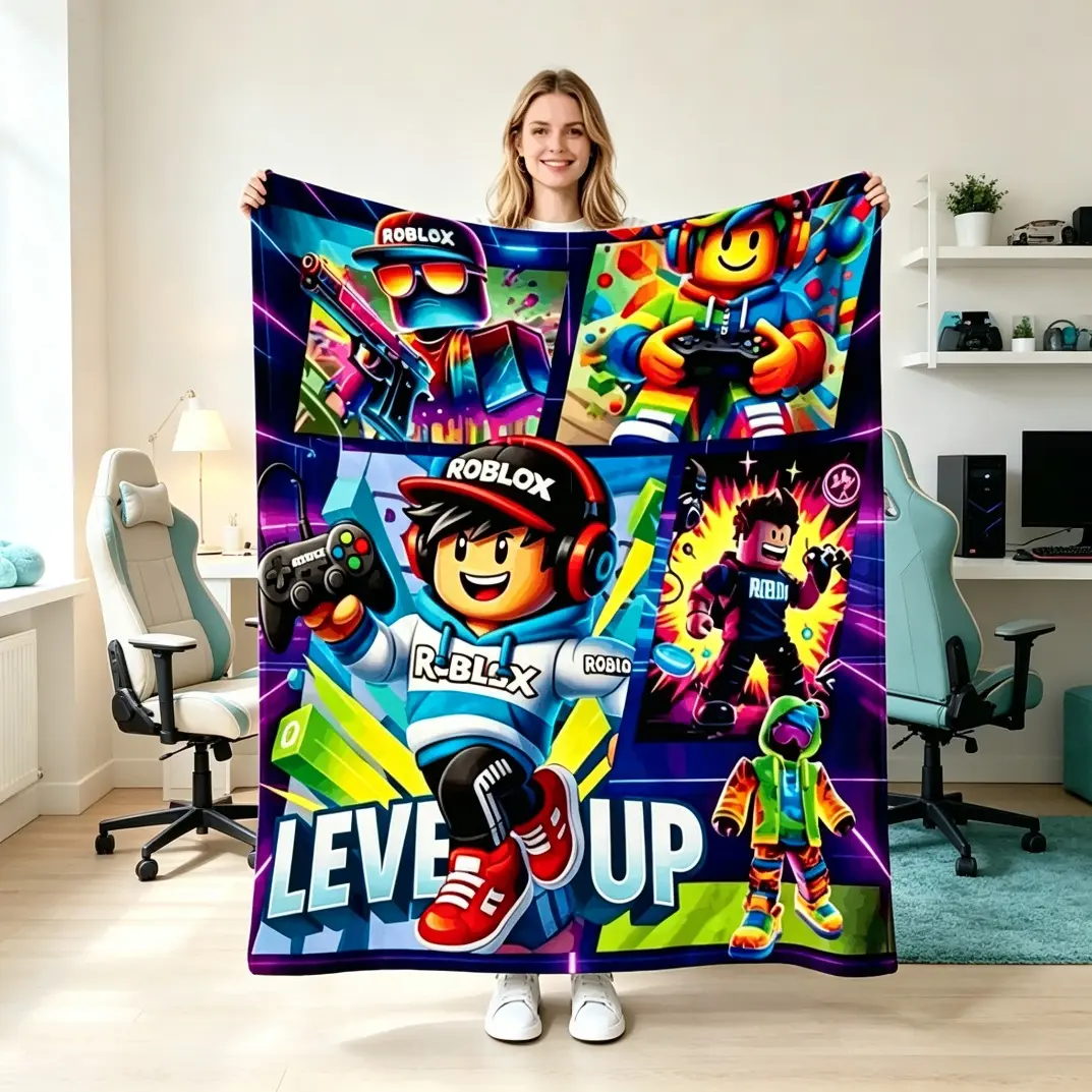 Roblox Anime Style Graffiti Street Art Flannel Blanket, Soft Warm Gamer Throw Blanket, Kids & Adult Blanket for Bedroom Sofa Travel, Cozy Fleece Blanket Home Goods, Gaming Room Decor Aesthetic Gift