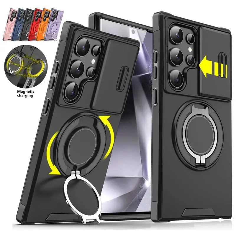 Samsung Galaxy S26 S25 S23 S24 Ultra Phone Case, Sliding Camera Protector, Magnetic Stand, Armor Shockproof Cover, Protective Shell, Shockproof Phone Accessory
