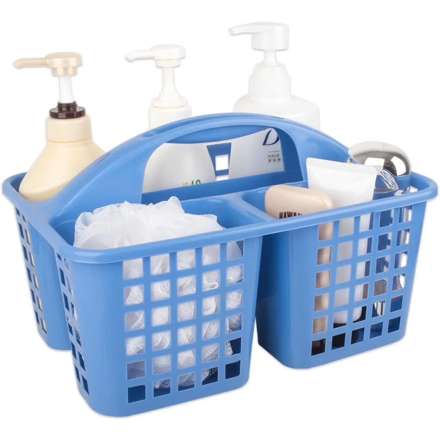 Portable Shower Caddy Basket with Compartments Cleaning Supplies Organizer with Handle Plastic Storage Divided Tool Bin for Bathroom, Bedroom, Kitchen, College Dorm, Garden, Under Sink, Blue