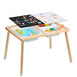 VEVOR Sensory Table for Toddlers, Kids Activity Table with 3 Foldable Storage Bins & Double-Sided Board, Indoor/Outdoor Play Sand and Water Table, Wooden Kids Sensory Table for Drawing Studying Dinin