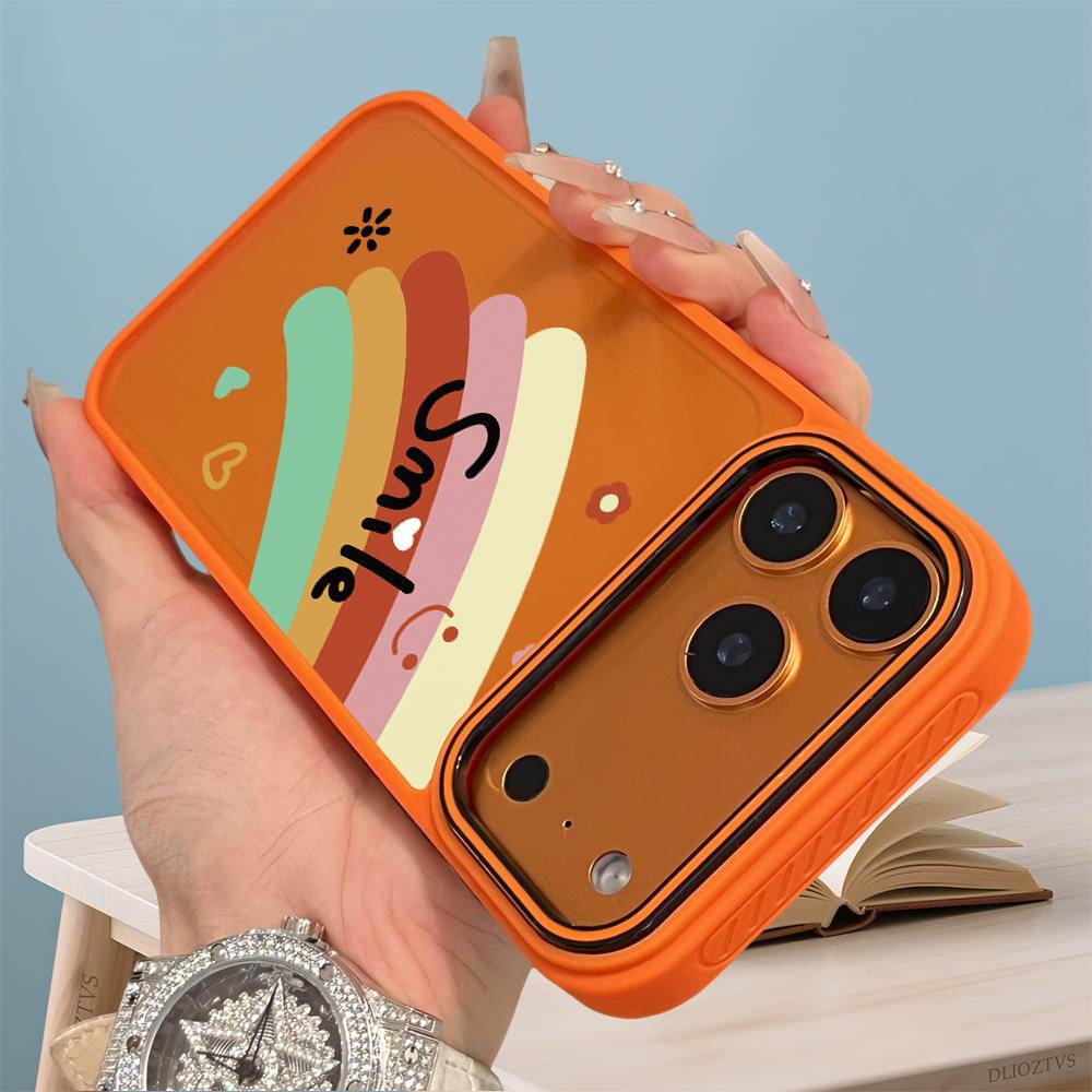 Rainbow and Smiling Face Pattern Phone Case for iPhone 17 Pro Max 17Air 16 Plus 16e 15 14 13 12 11 Color Blocking Button and Camera Frame Design Shockproof Skin Feel Shell
