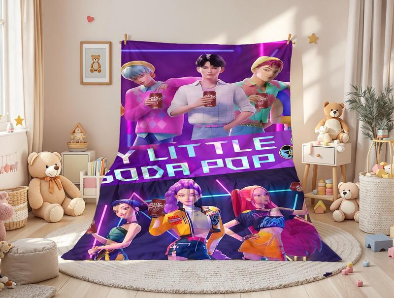 KPop Demon Hunters Star Team Blanket,"MY LIT TLE SODA POP" Kpop Boy and Girl group Figure Print Blanket, Fleece Blanket,Soft Flannel Sofa Bed Cover, Lightweight All-Season Travel Camping Home Rug