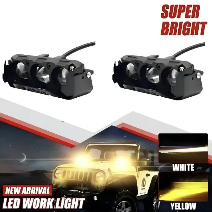 Dual-Color Hi/Low Beam LED Spotlight Fog Lamps with Fine Mini Lens, ABS+LED Construction, Wire Connect Design for Cars/SUVs, Motorcycle External Work & Driving Lights for Fog Conditions