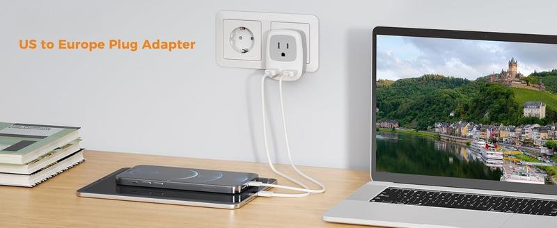 F-APT22  European Travel Plug Adapter, Europe Power Adaptor with 2 USB Ports, International Type C Outlet Charger for US to Most of EU Iceland Spain Italy France Germany
