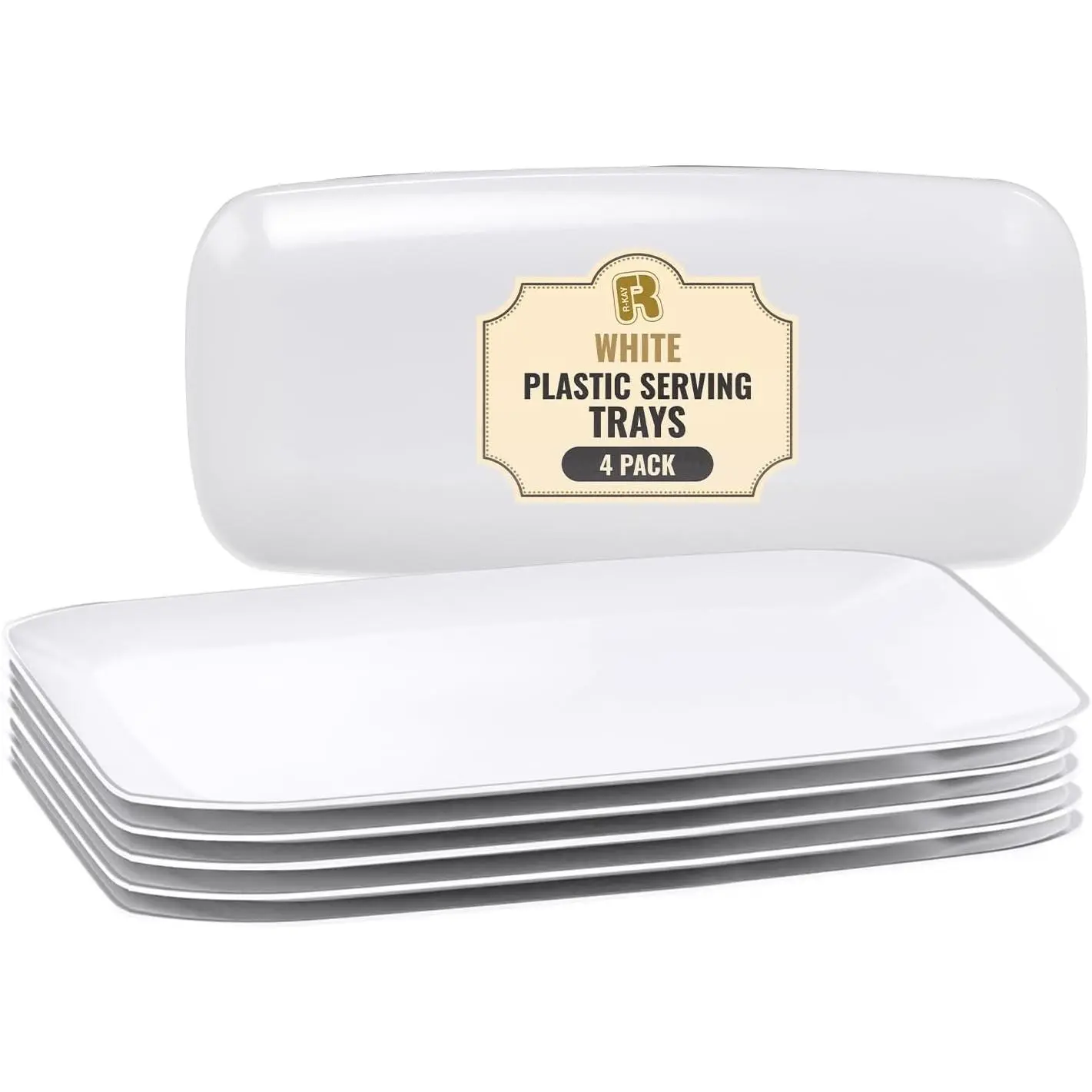 4 Pack Plastic Serving Trays for Party - White Serving Tray 10 by 5.5 in - Heavy Duty Dessert Trays for  - Rectangular Party Serving Trays -  Party Trays - White Platters
