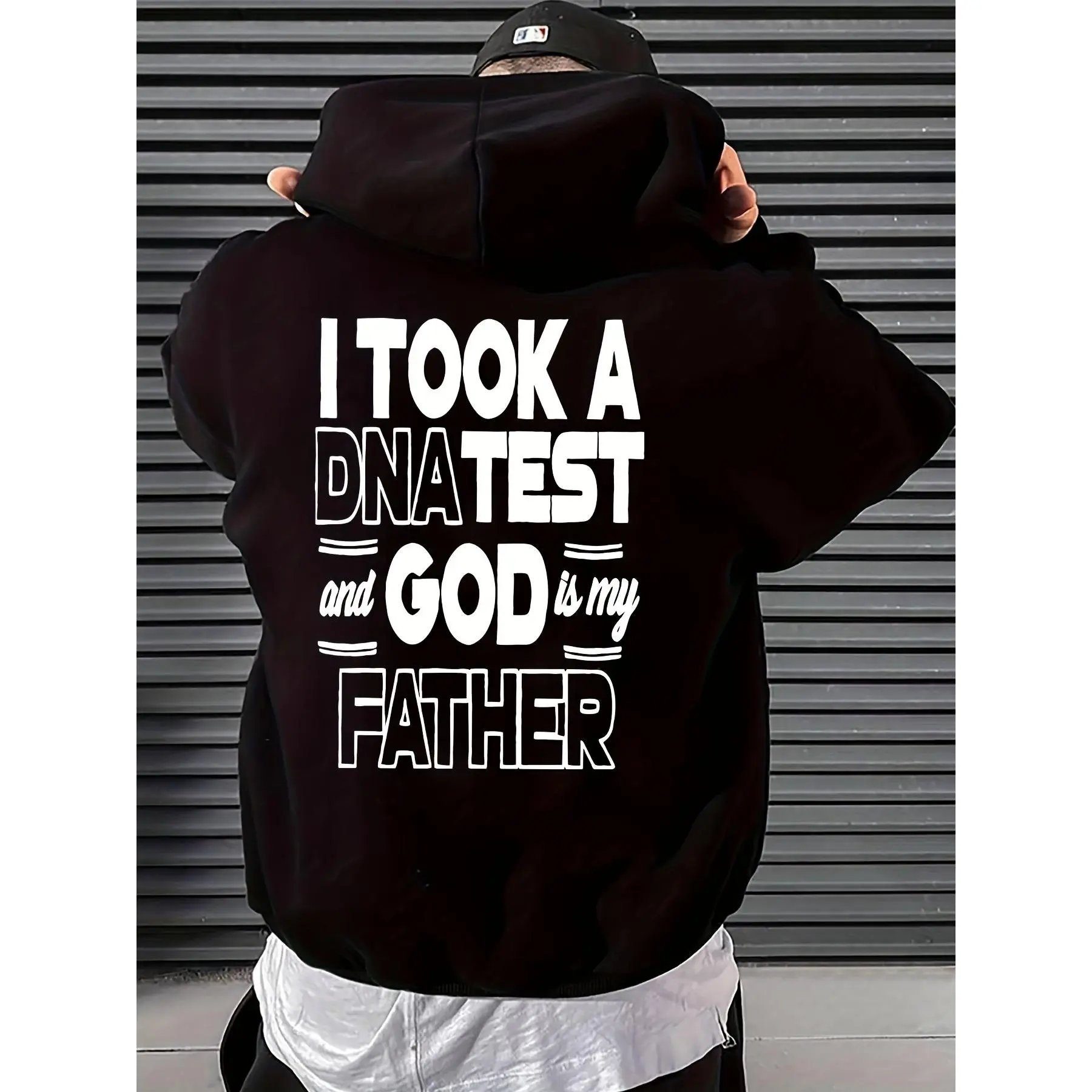 Men's Fashion Hooded Sweatshirt, Long Sleeve Hoodie Unisex Cotton Fleece Lined Hoodie I Took A DNA Test And God Is My Father Faith Quote Back Graphic Print Oversized Pullover Sweatshirt Christian Religious