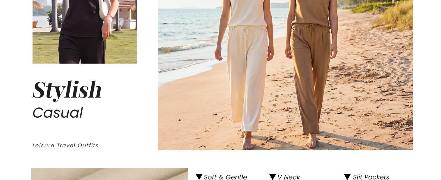 Women's 2 Piece Pant Sets Casual Travel Outfits Summer Cap Sleeve Top Wide Leg Crop Pants Matching Set