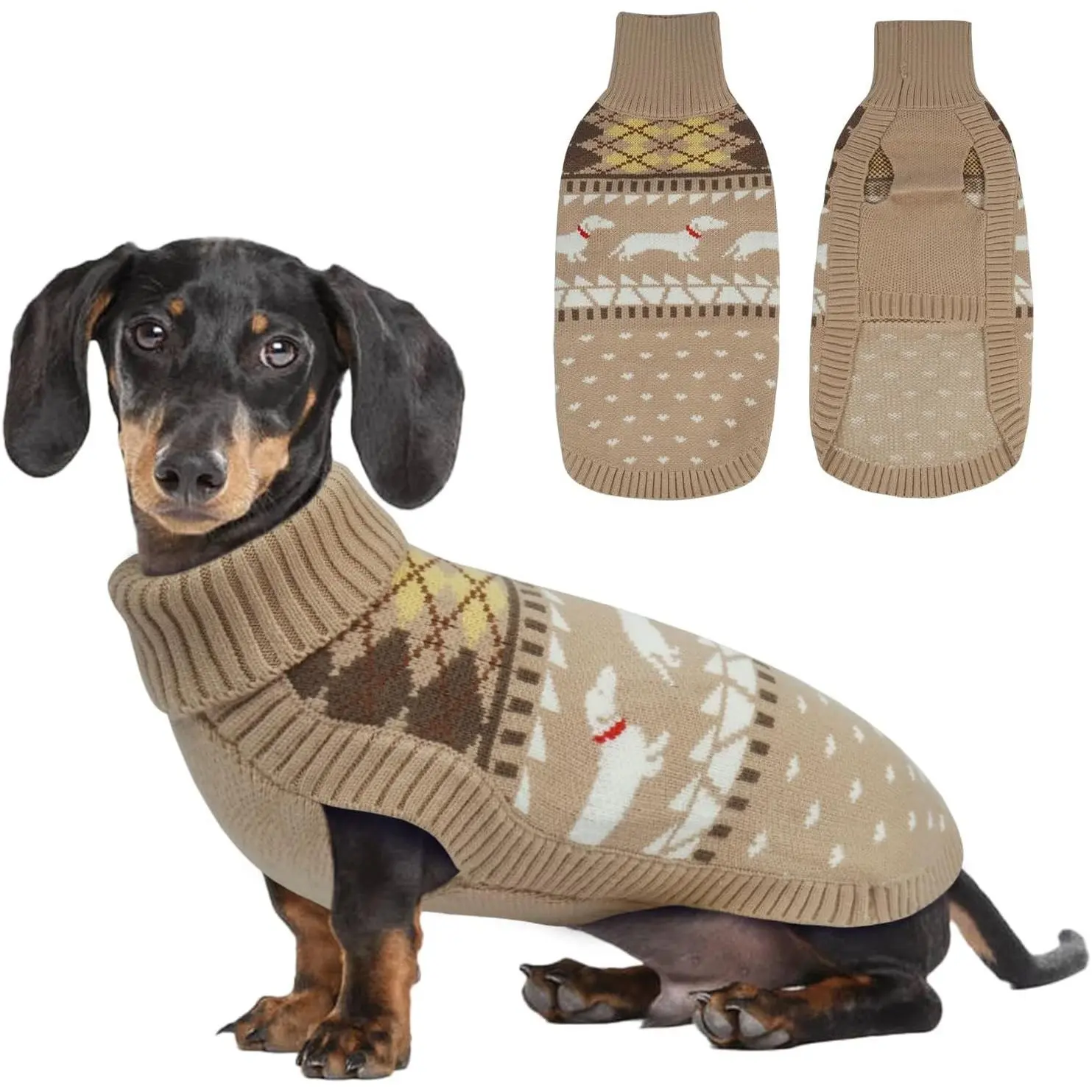 Dachshund Sweater, Turtleneck Dog Sweaters for Small Dogs, Warm Pullover Knitted Pet Coat, Cold Weather Dachshund Clothes, Fall/Winter Cozy Outfit (XS-XL)