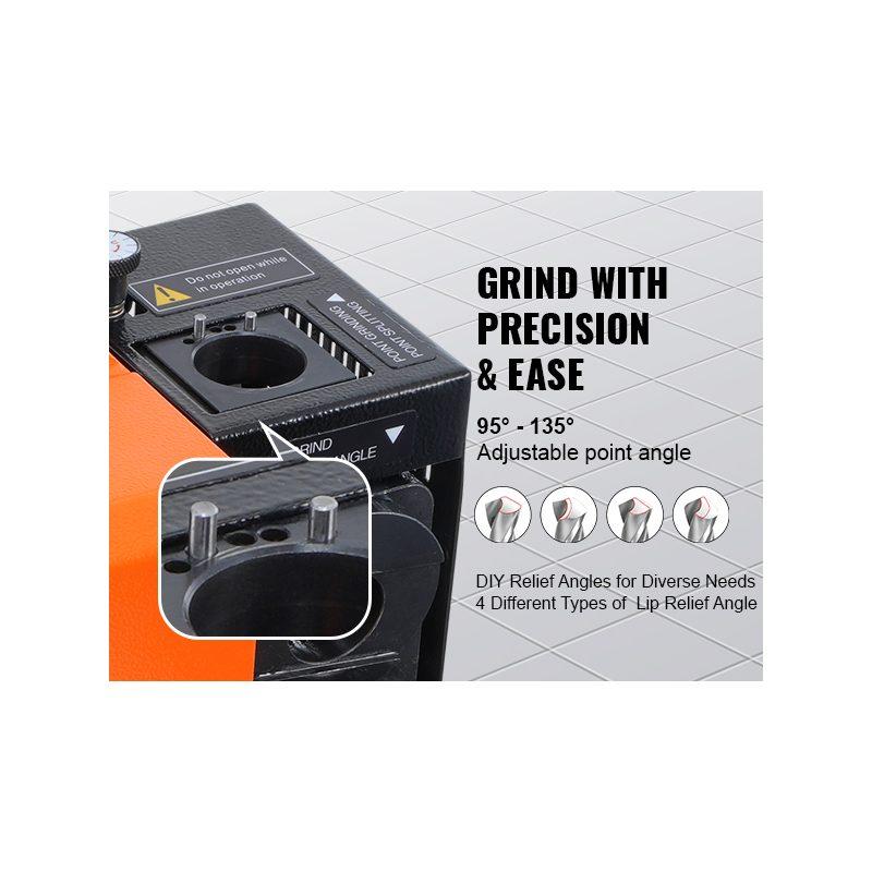 VEVOR Drill Bits Sharpener, 3-13mm Drill Bits Grinder Sharpener, Lip Relief Angle 95-135 Point Angle Adjustable Drill Bit Re-Sharpener, Portable Sharpening Machine with 11 Collets, CBN SDC Wheel