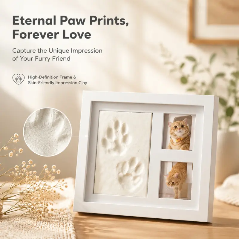 pet paw print impression frame kit skin friendly clay dog cat footprint memorial photo frame dual photo slots keepsake gift for pet lover