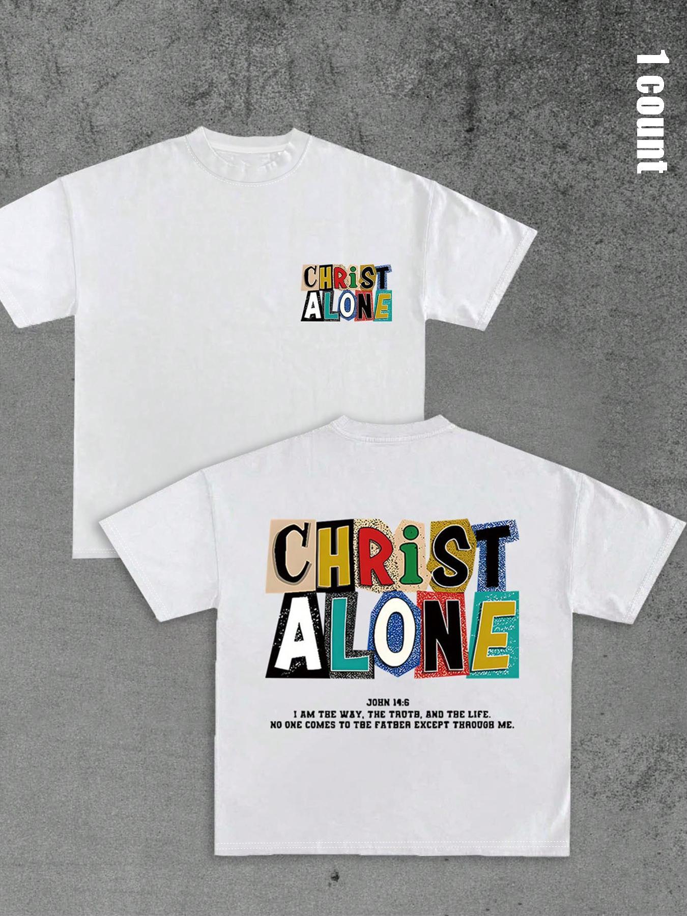 Unisex's Colorful Letter Print Round Neck Graphic Tee, Regular Fit Casual Everyday Wear Short Sleeve T-shirt for Summer, Men's Top for Daily Wear, Tropical