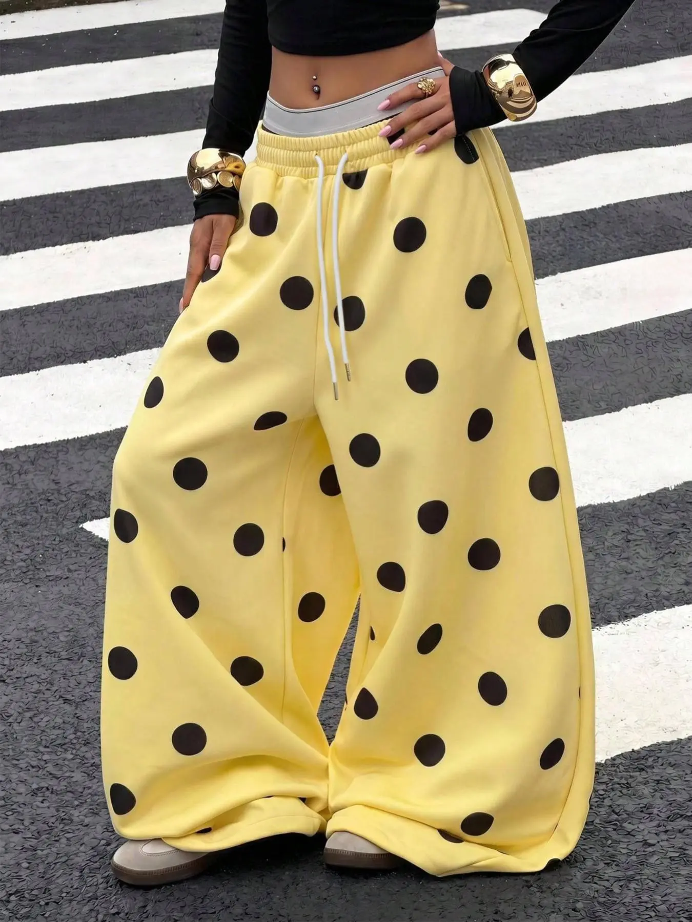 Polka Dot Pants, Bottoms, Loose Oversize Winter Festival Holiday Casual Y2K Party Daily Night Out, Women's Special Dressing, 90s Style
