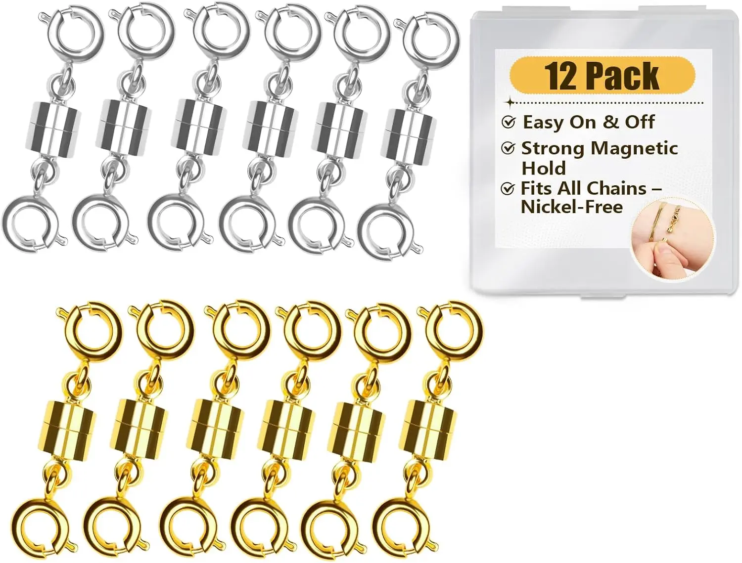 Necklace Clasps and Closures with Lobster Clasp, 14K  &    Extender for Necklaces & Bracelets, Easy-to-Use for  Closures (12Pcs | Slingshot Buckle)