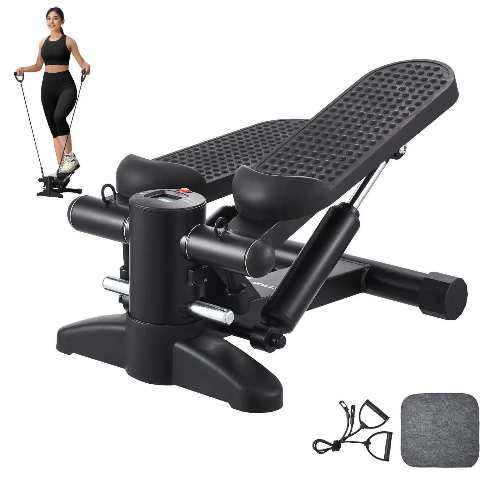VEVOR Stair Stepper, Mini Stepper for Exercise at Home, Hydraulic Fitness Stepper with Resistance Bands, Full Body Workout Cardio Equipment, Stair Climber with LCD Monitor, 330LBS Load Capacity