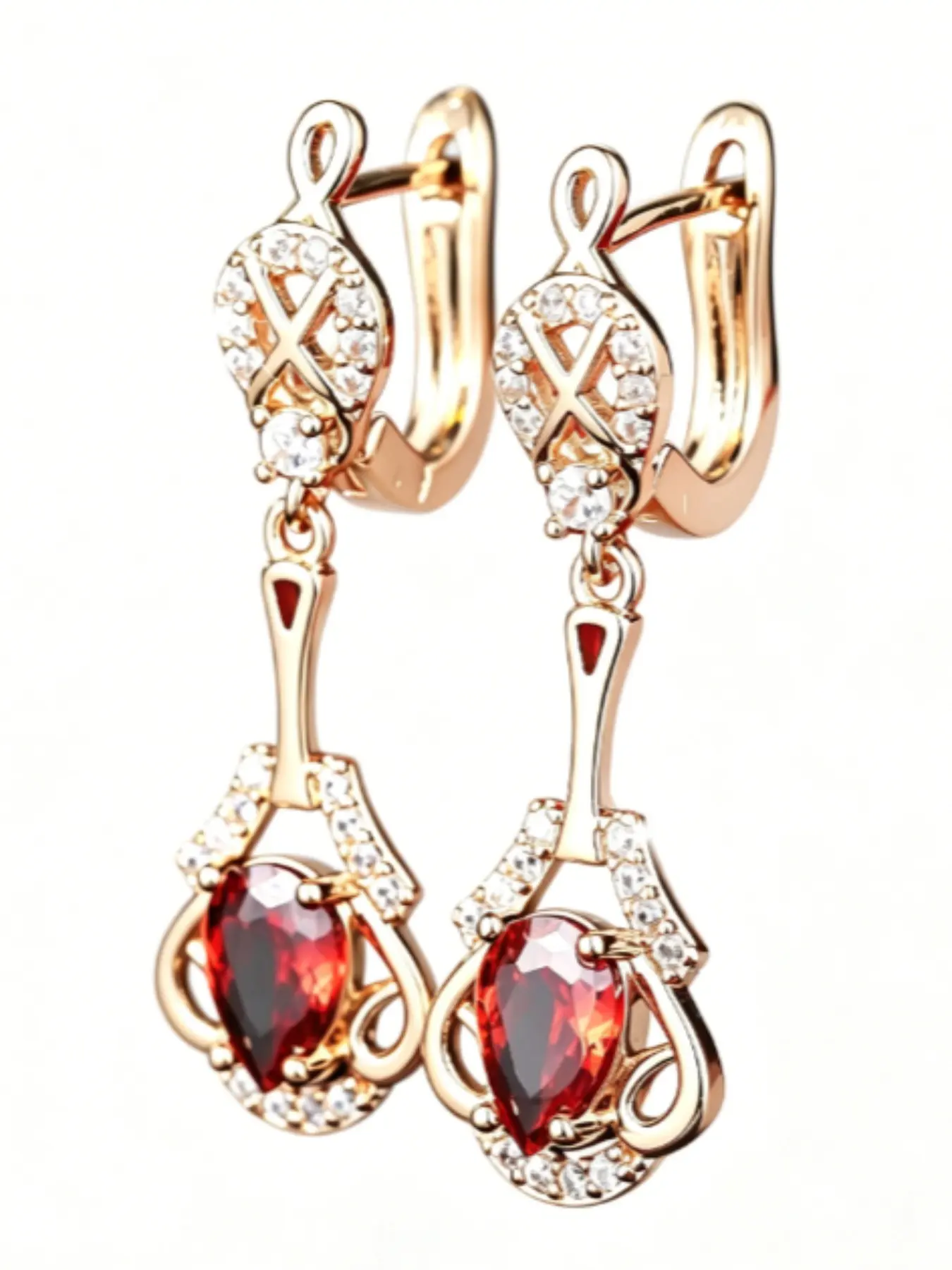 Vintage Courtly Luxury Fashion, Large Shimmering Garnet Synthetic Zircon Dangle Earrings, Perfect for Parties and Events