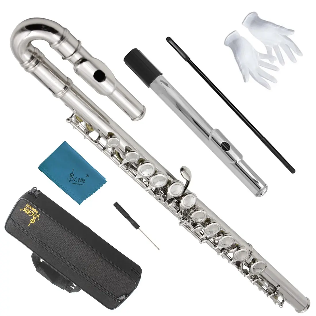 Slade 16-Hole Nickel-Plated B Bent Flute, Musical Instrument for Kids, Durable Design, Perfect for Beginners