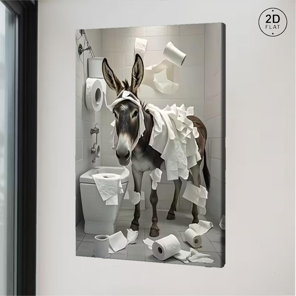 Bathroom Art Wall Farmhouse Home Vintage Funny Signs Donkey For Home,Donkey Toilet Paper Fun packaging style,room decoration, unique holiday gift paintings, waterproof, fade resistant, printed posters, and wall decorations