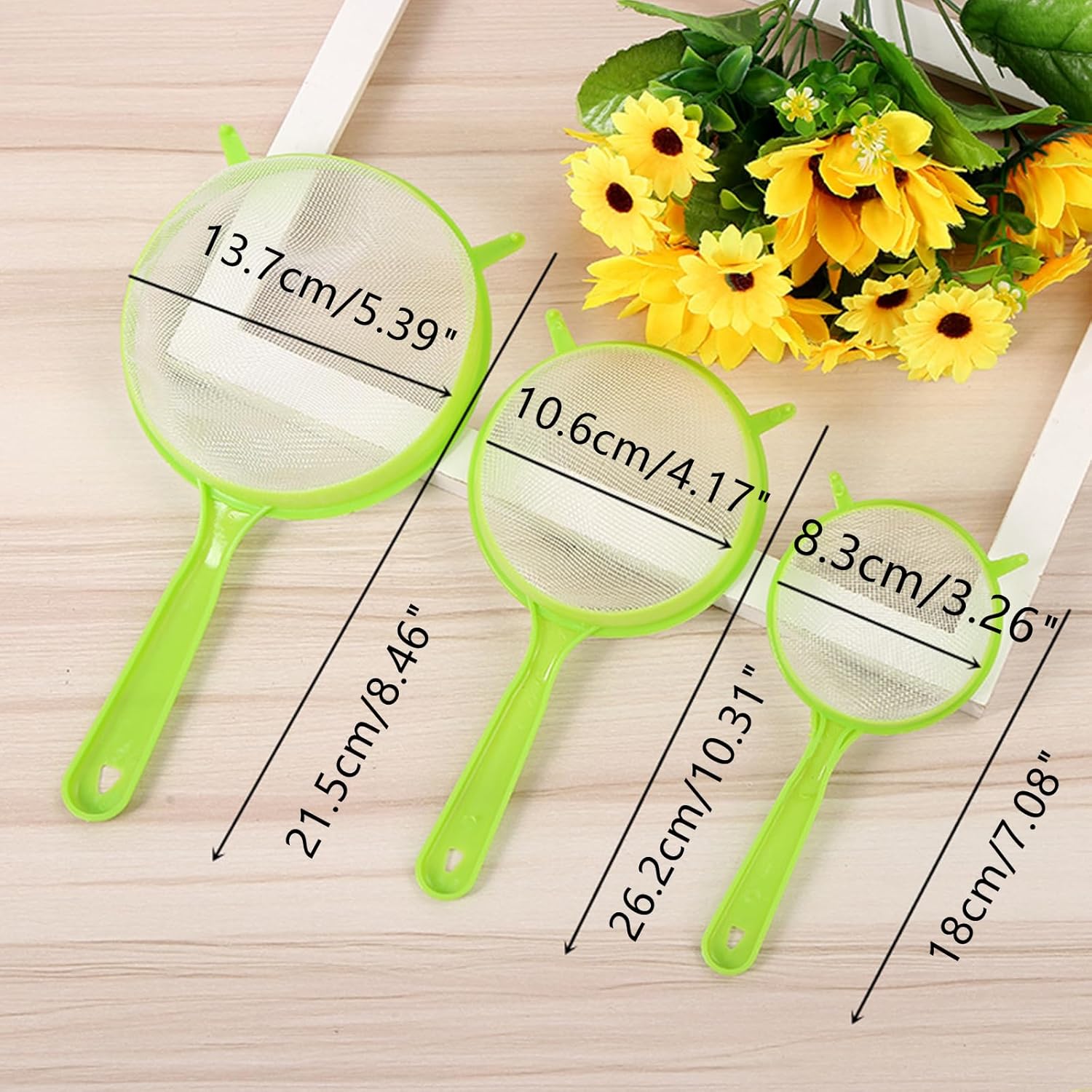 3 Packs Fine Mesh Strainers Plastic Colander Sieve Sifters  Coffee Filter with Long Handle Kitchen Tools for Kitchen Rice Juice Quinoa  Flour Baking, Green