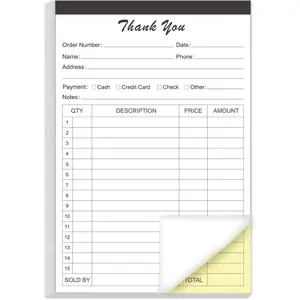 Thank You Receipt Book - 5.5" x 8.5" Cardboard 2-Part Carbonless Sales Invoice Book, 50 Sheets Invoice Pad with Cardboard for Small Business