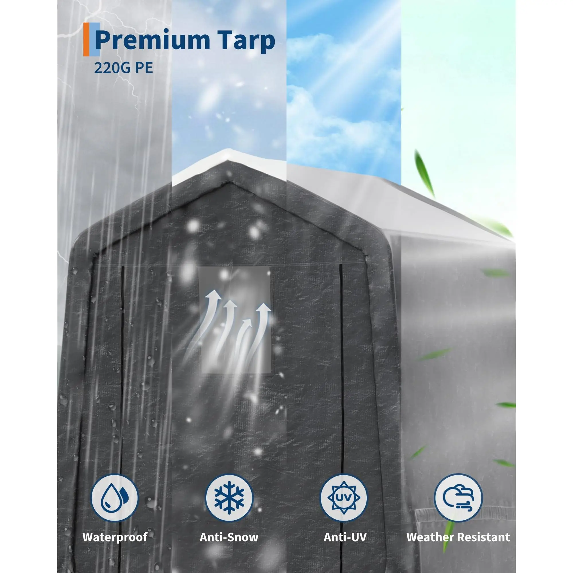 GAOMON Heavy-Duty 6x8 ft Outdoor Portable Storage outbuilding – Waterproof UV-Resistant PE Tarp Shelter – Roll-Up Door, Vent – Motorcycle Garage, Firewood Storage – Khaki