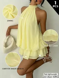 Women's Summer Fashion Party Halter Tie Back Mini Dress, Slim-Fitting Casual Elegant Short Sleeveless Dress for Home Outdoor City Style