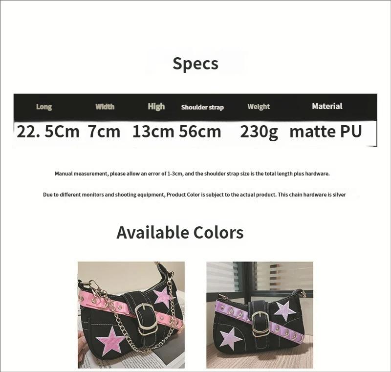 Pink Star Baguette Shoulder Bag for Women, Trendy Y2K PU Leather Handbag, Cute Color Block Mini Shoulder Bag for Party, Street Style, Shopping and Daily Wear Pink Star Baguette Shoulder Bag for Women, Trendy Y2K PU Leather Handbag, Cute Color Block Mini Shoulder Bag for Party, Street Style, Shopping and Daily Wear